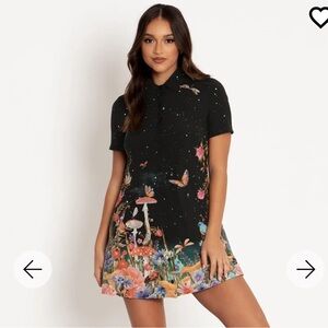 BLACKMILK FAIRYTALE FLORAL SHORT SLEEVE SHIRT DRESS